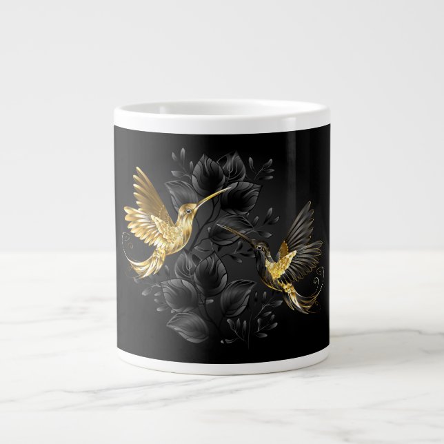 Black and Gold Hummingbird Large Coffee Mug (Front)