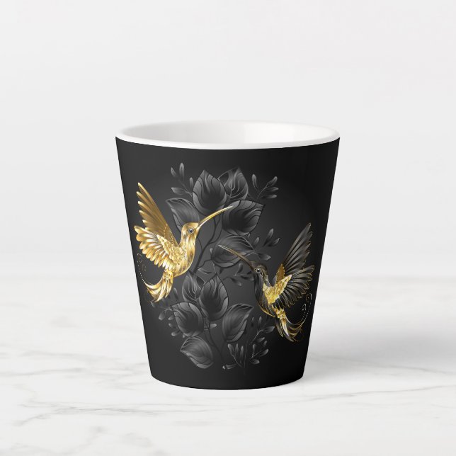 Black and Gold Hummingbird Latte Mug (Front)