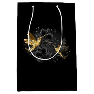Black and Gold Hummingbird Medium Gift Bag