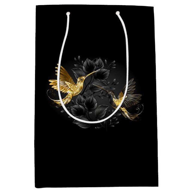 Black and Gold Hummingbird Medium Gift Bag (Front)