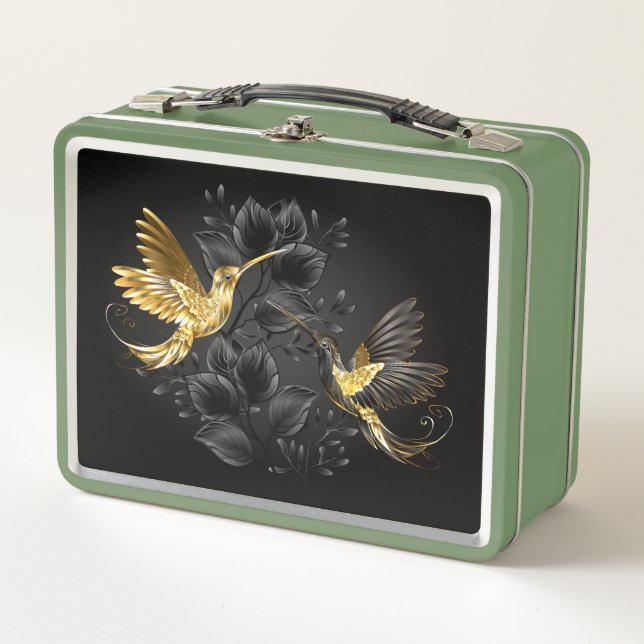 Black and Gold Hummingbird Metal Lunch Box (Front)