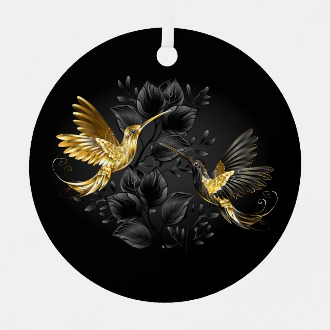 Black and Gold Hummingbird Metal Ornament (Front)