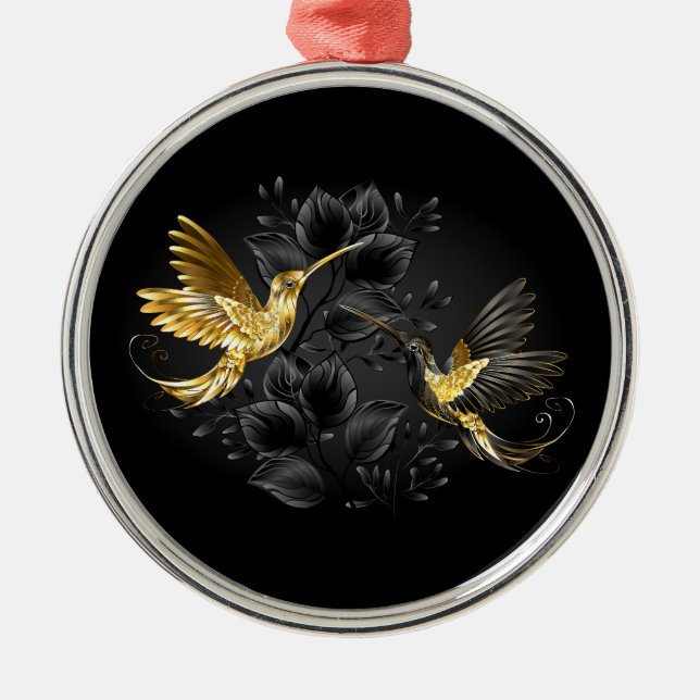 Black and Gold Hummingbird Metal Ornament (Front)