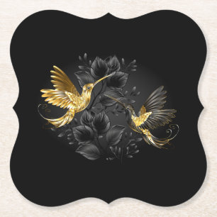 Black and Gold Hummingbird Paper Coaster