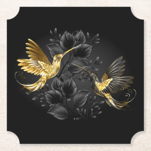 Black and Gold Hummingbird Paper Coaster