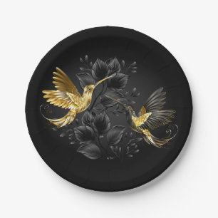 Black and Gold Hummingbird Paper Plate