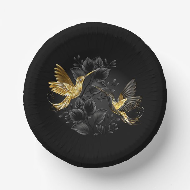 Black and Gold Hummingbird Paper Plate (Front)