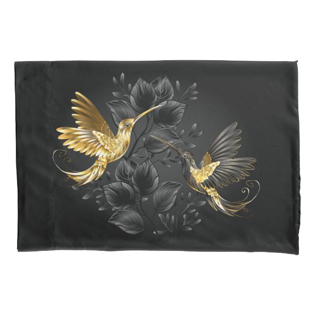 Black and Gold Hummingbird Pillowcase (Front)