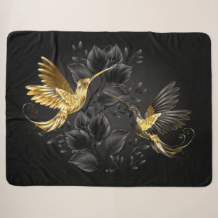 Black and Gold Hummingbird Sherpa Blanket