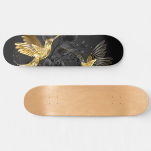 Black and Gold Hummingbird Skateboard