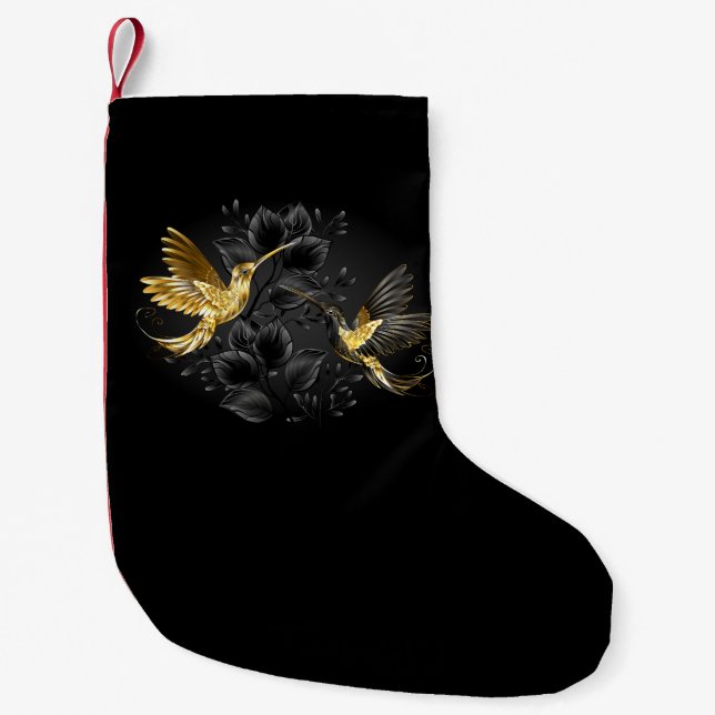 Black and Gold Hummingbird Small Christmas Stocking (Front)