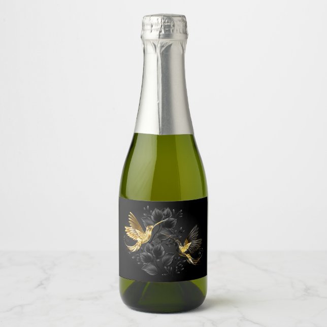 Black and Gold Hummingbird Sparkling Wine Label (Front)