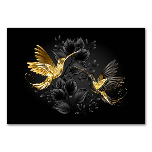 Black and Gold Hummingbird Table Number (Front)