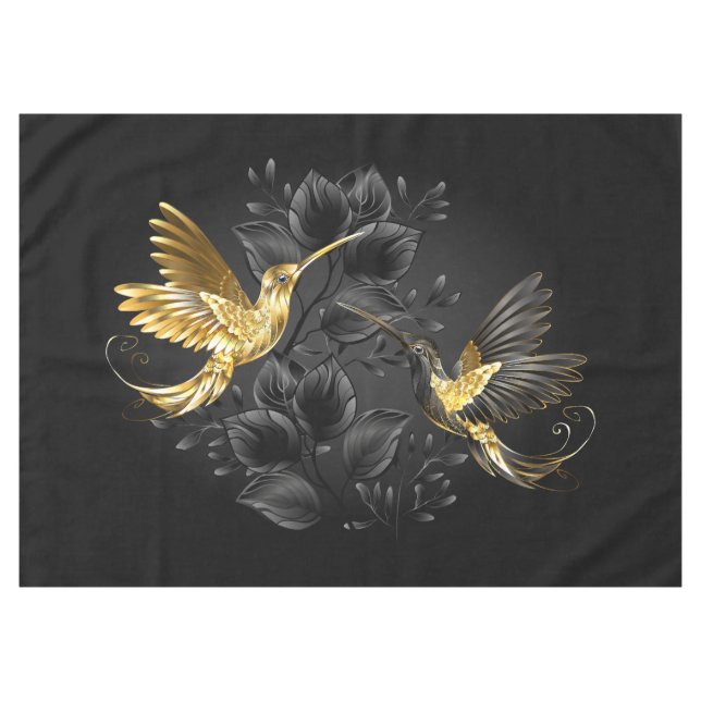 Black and Gold Hummingbird Tablecloth (Front (Horizontal))