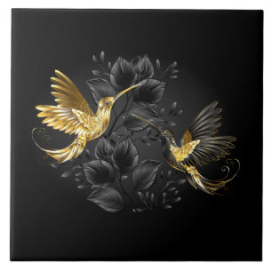 Black and Gold Hummingbird Tile
