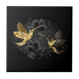 Black and Gold Hummingbird Tile