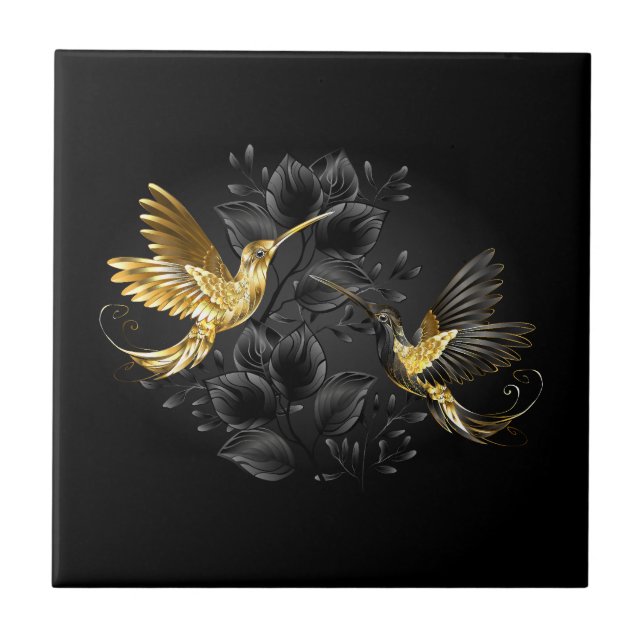 Black and Gold Hummingbird Tile (Front)