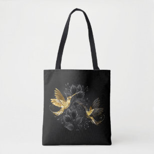 Black and Gold Hummingbird Tote Bag