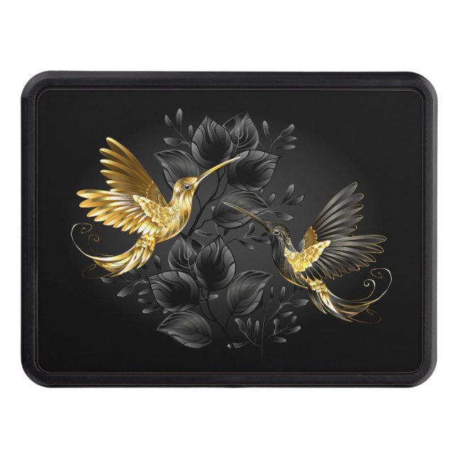 Black and Gold Hummingbird Trailer Hitch Cover (Front)