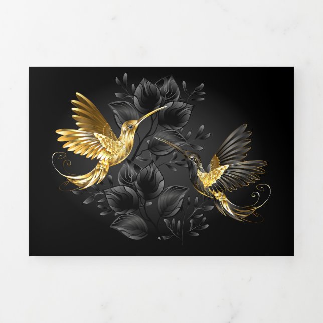 Black and Gold Hummingbird Tri-Fold Card (Cover)