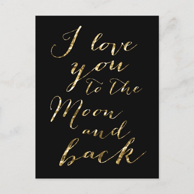 Black And Gold I Love You To The Moon Postcards (Front)