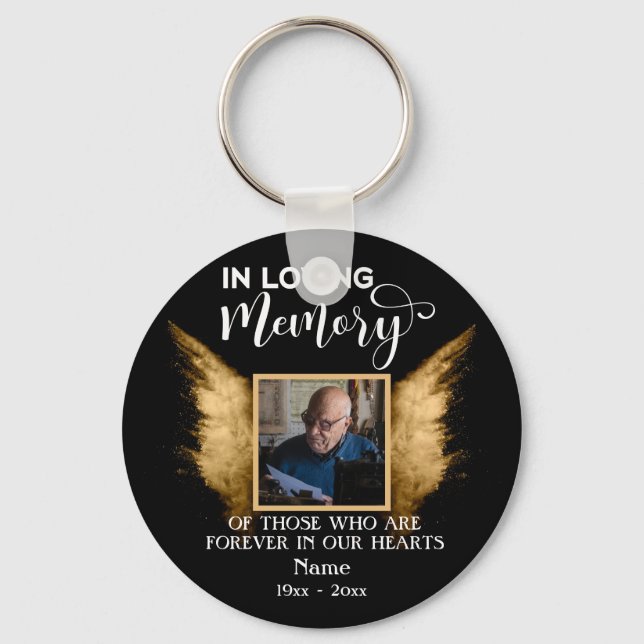 Black And Gold In Loving Memory Custom Photo Keychain (Front)