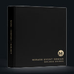 Black and Gold Initial Logo Event Planning Binder<br><div class="desc">Stay organized and stylish with this personalized round black and gold initial logo event planning binder. The round emblem features your company name and the event you're planning in elegant gold text on a solid black background. The customizable spine text makes it easy to identify the binder on your shelf....</div>