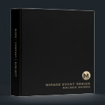 Black and Gold Initial Logo Event Planning Binder<br><div class="desc">Stay organized and stylish with this personalized round black and gold initial logo event planning binder. The round emblem features your company name and the event you're planning in elegant gold text on a solid black background. The customizable spine text makes it easy to identify the binder on your shelf....</div>