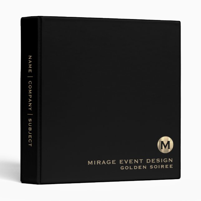 Black and Gold Initial Logo Event Planning Binder (Front/Spine)