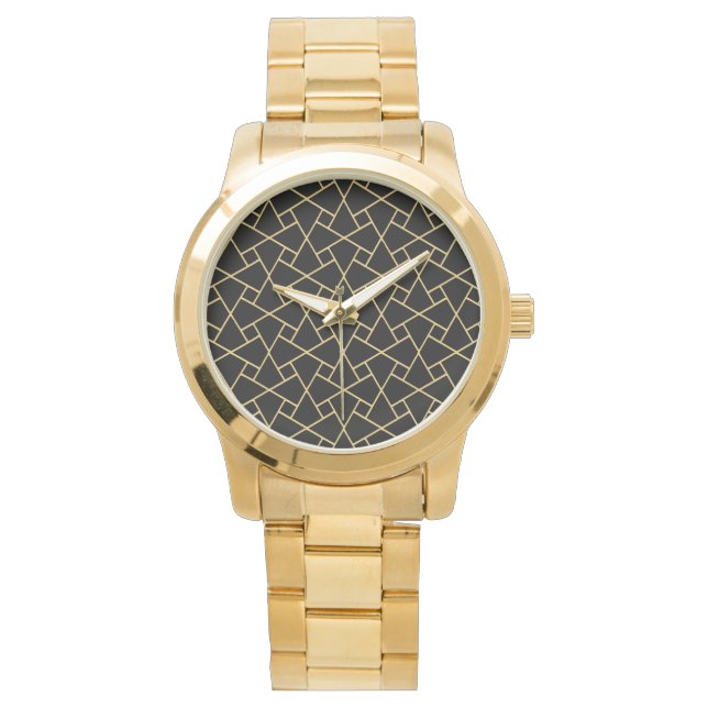 Black and Gold Islamic Mosaic Pattern Wrist Watch (Front)