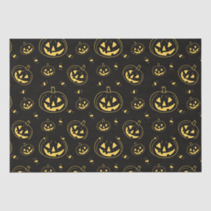 Black and Gold Jack-O' Lanterns Black Halloween Tissue Paper