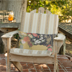 Black and Gold Japanese Floral Patio Outdoor Lumbar Pillow