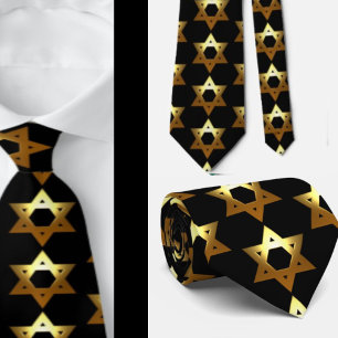 Black and Gold Jewish Star Tie