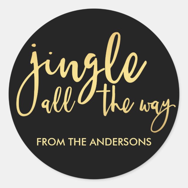 Black and Gold Jingle all the Way with Name Classic Round Sticker (Front)