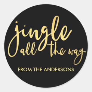 Black and Gold Jingle all the Way with Name Classic Round Sticker