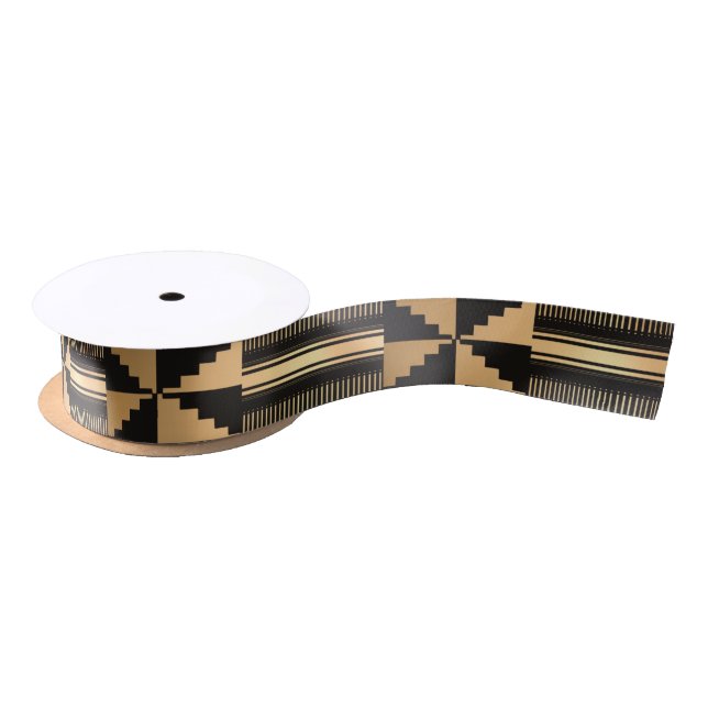 Black and Gold Kente Print ll Satin Ribbon (Spool)