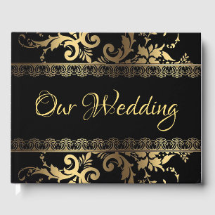 Black and Gold Lace and Swirls Guest Book