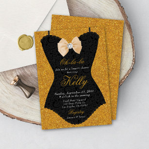 Black and Gold Lace Corset Bridal Lingerie Shower Invitation