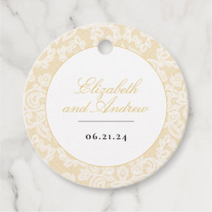 Black and Gold Lace Elegant Script Wedding Square Favour Tags
