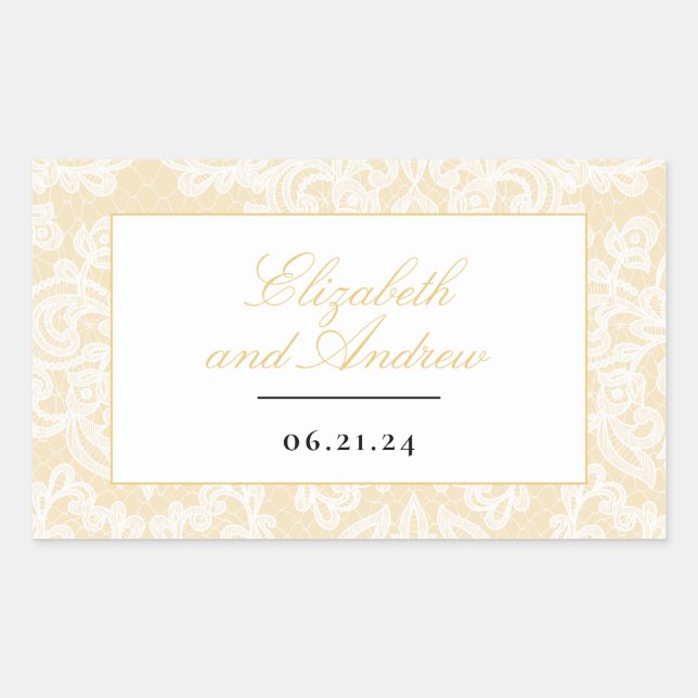 Black and Gold Lace Elegant Script Wedding Sticker (Front)