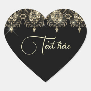 Black and gold lace sparkle look elegant  heart sticker