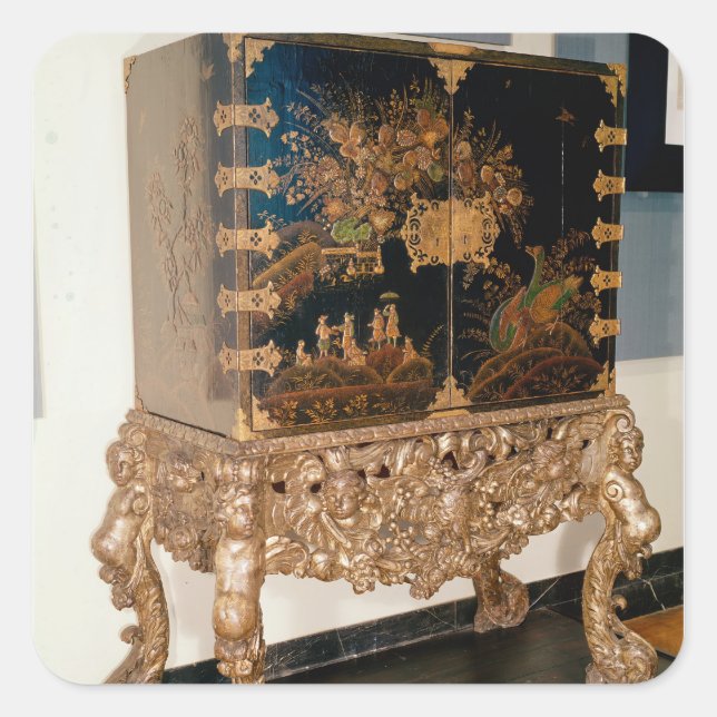 Black and gold lacquer cabinet square sticker (Front)