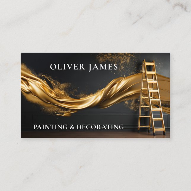 Black and gold ladder metallic paint decorator business card (Front)