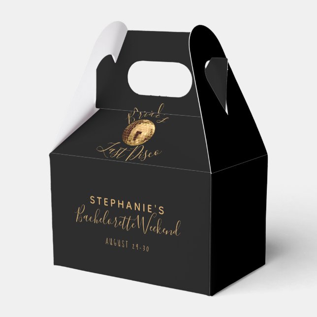 Black and Gold Last Disco Bachelorette Weekend  Favor Box (Front Side)
