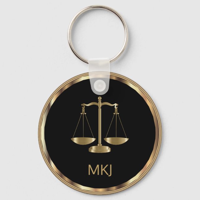 Black and Gold Law Design  -Monogram  Keychain (Front)