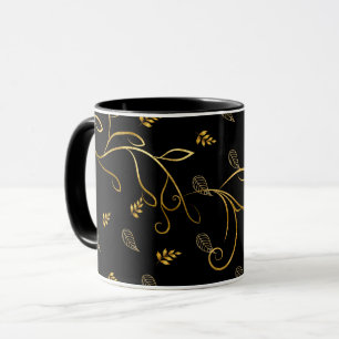 Black and Gold Leaf Print Mug