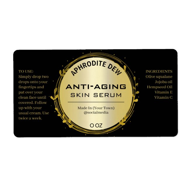 Black And Gold Leaf Serum Labels (Front)