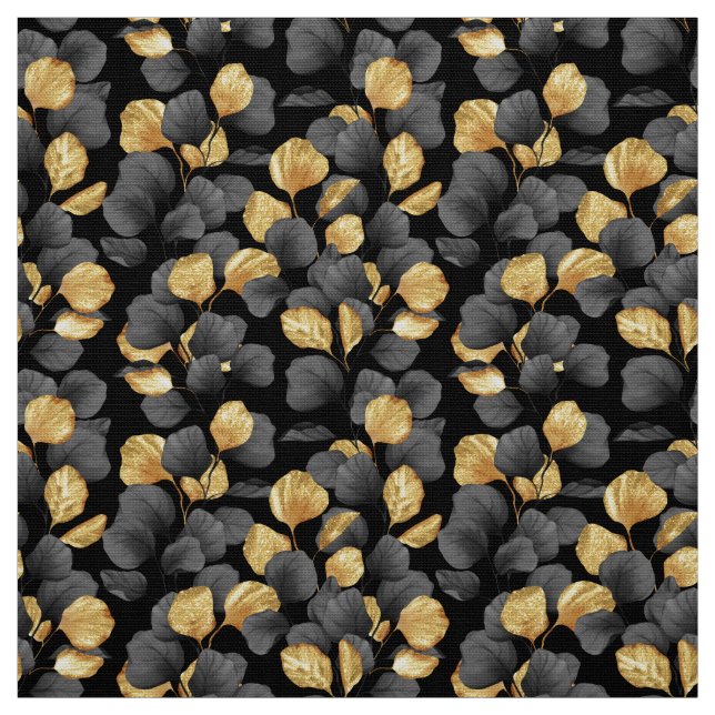 Black and gold leaves. Pattern Fabric (Swatch)