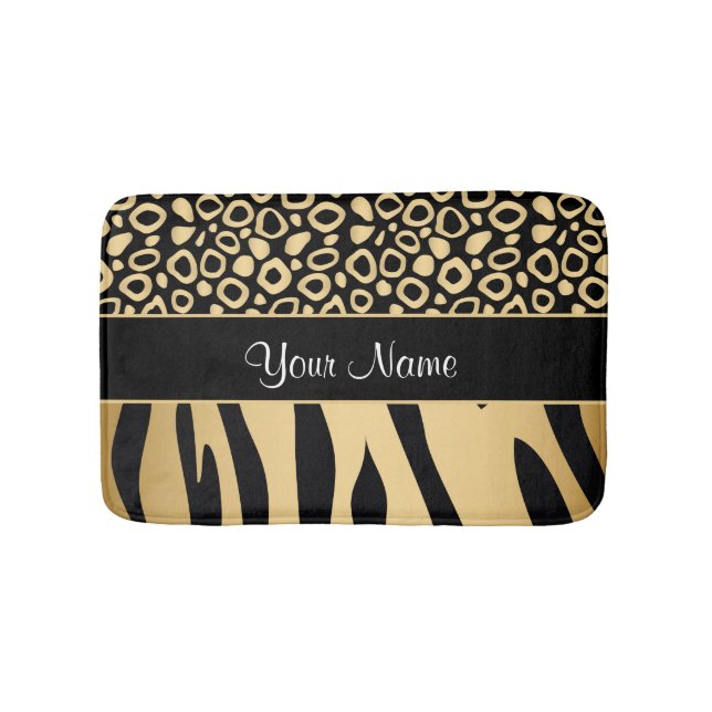 Black and Gold Leopard and Zebra Pattern Bath Mat (Front)