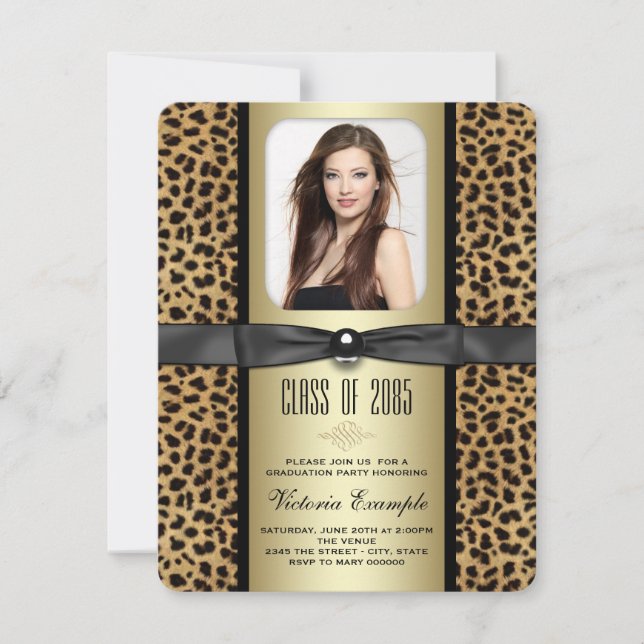 Black and Gold Leopard Graduation Announcement (Front)